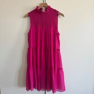 Taylor Pink Fuchsia High Neck Midi Sleevless Dress